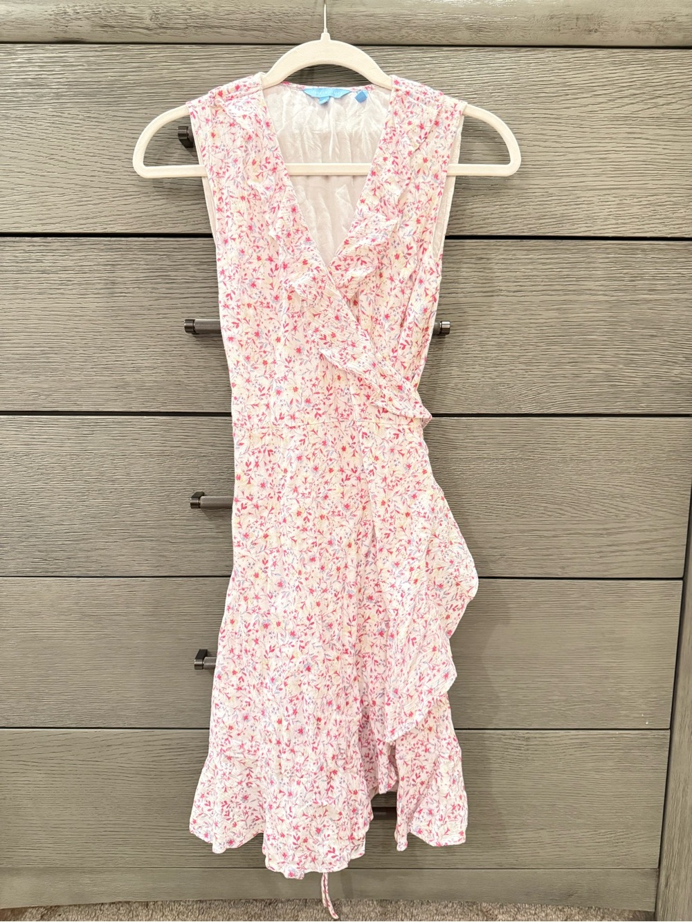 Draper James Pink Floral Ruffle Wrap Midi Dress